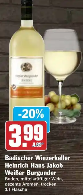 AEZ Badischer Winzerkeller Heinrich Hans Jakob Weißer Burgunder 1L Flasche Angebot