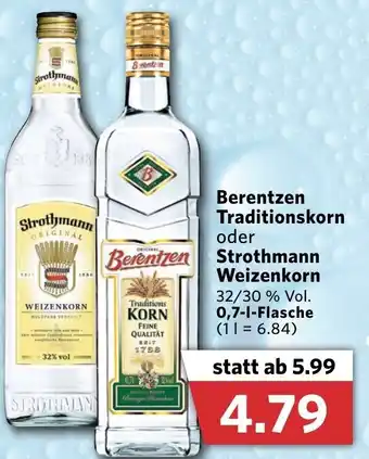 Combi Berentzen Traditionskorn oder Strothmann Weizenkorn 0,7L Angebot