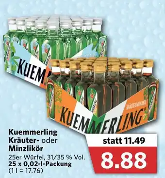 Combi Kuemmerling Kräuter oder Minzlikör 25x0,02L Angebot