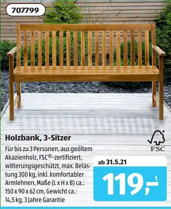 Aldi Süd Holzbank, 3 Sitzer Angebot