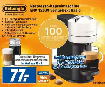 expert Techno Land DeLonghi Nespresso Kapselmaschine ENV 120.W VertuoNext Basic Angebot