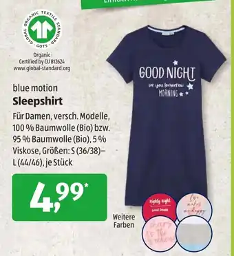 Aldi Süd Blue Motion Sleepshirt Angebot