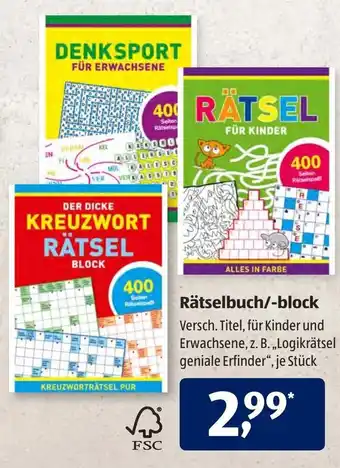 Aldi Süd Rätselbuch/block Angebot