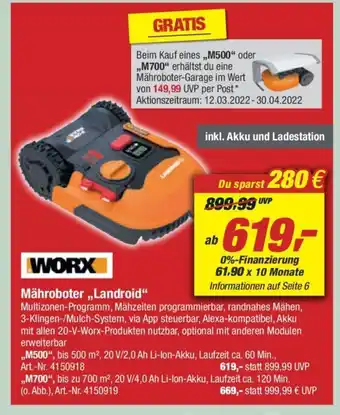 toom Baumarkt Worx Mahroboter Landroid | M500 Angebot