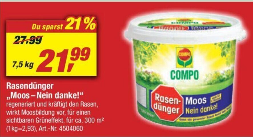 Compo Rasendunger Moos-Nein danke! 7.5kg Angebot bei toom Baumarkt