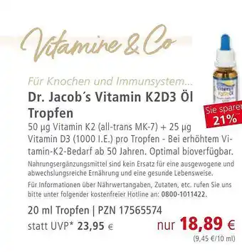 Apotal Dr. Jacob's Vitamin K2d3 öl Tropfen Angebot