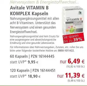 Apotal Avitale Vitamin B Komplex Kapseln Angebot