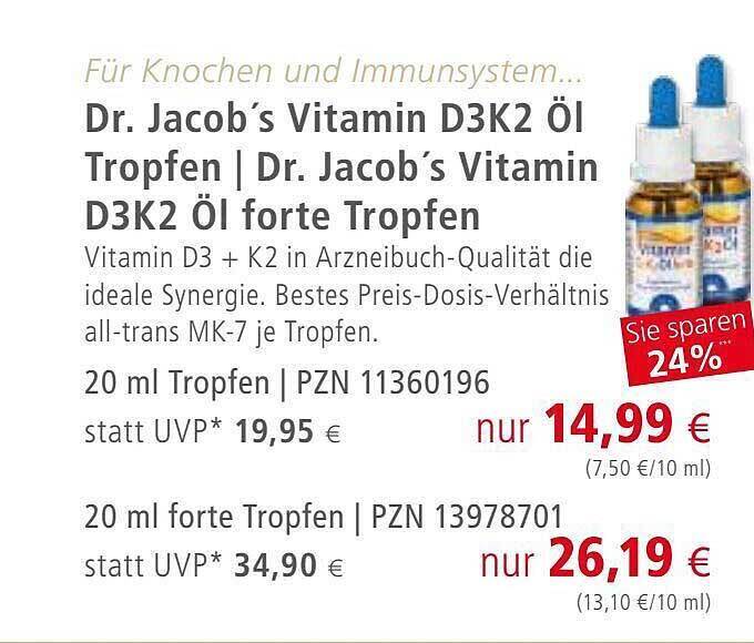 Dr. Jacob's Vitamin D3k2 öl Tropfen Dr. Jacob's Vitamin D3k2 öl Forte