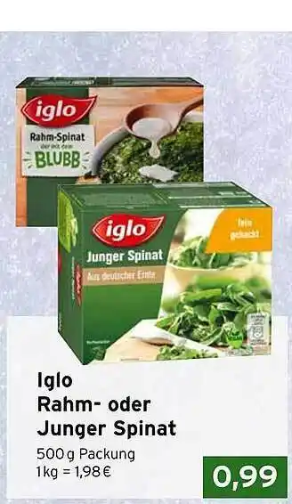 CAP Markt Iglo Rahm- Oder Junger Spinat Angebot