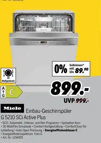 MEDIMAX Miele Einbau-geschirrspüler G 5210 Sci Active Plus Angebot