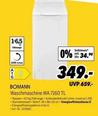 MEDIMAX Bomann Waschmaschine Wa 7160 Tl Angebot