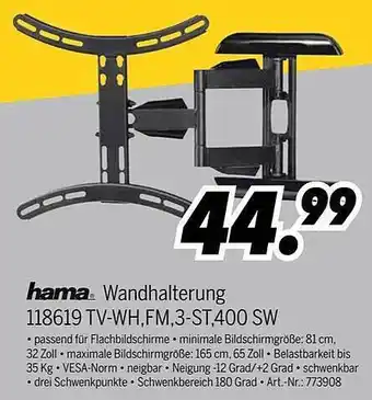 MEDIMAX Hama Wandhalterung 118619 Tv-wh,fm,3-st,400 Sw Angebot