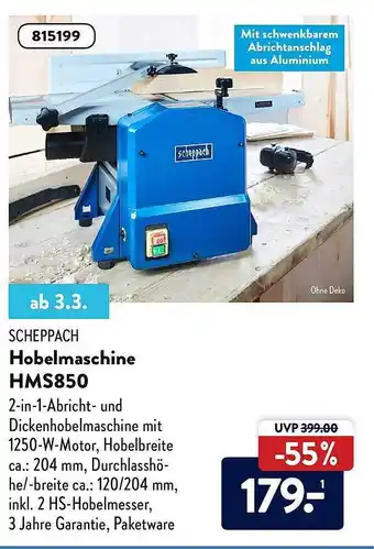 Aldi Nord Scheppach Hobelmaschine Hms850 Angebot