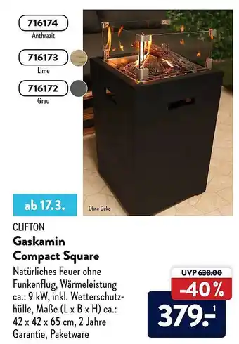 Aldi Nord Clifton Gaskamin Compact Square Angebot