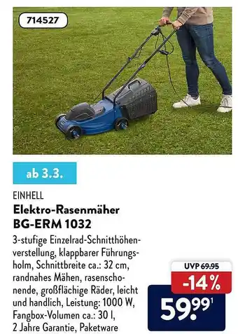 Aldi Nord Einhell Elektro-rasenmäher Bg-erm 1032 Angebot