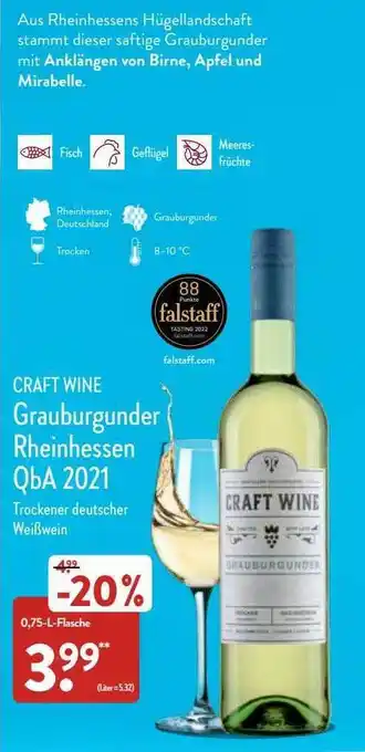 Aldi Nord Craft Wine Grauburgunder Rheinhessen Qba 2021 Angebot