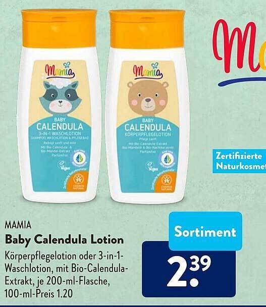 Mamia Baby Calendula Lotion Angebot bei Aldi Süd