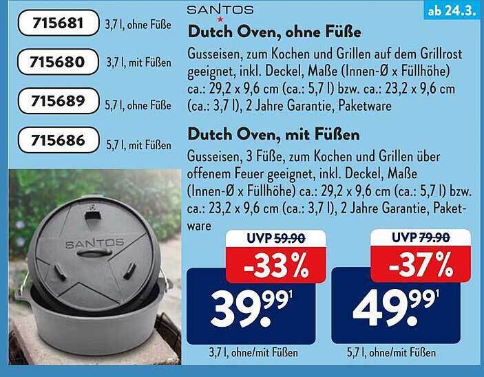 Santos Dutch Oven, Ohne Füße Angebot bei Aldi Süd