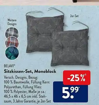 Aldi Süd Belavi Sitzkissen-set, Monoblock Angebot