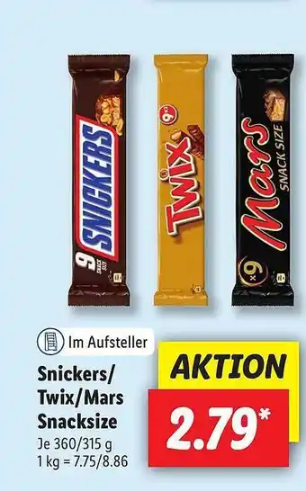 Lidl Snickers, Twix Oder Mars Snacksize Angebot