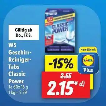 Lidl W5 Geschirr-reiniger-tabs Classic Power Angebot