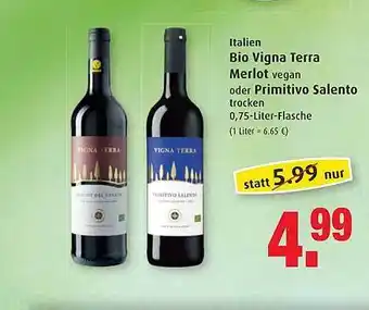 Markant Italien Bio Vigna Terra Merlot Oder Primitivo Salento Angebot