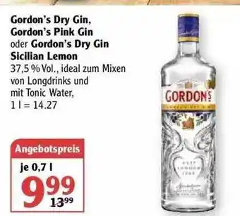 Globus Gordon's Dry Gin, Gordon's Pink Gin Oder Sicilian Lemon Angebot