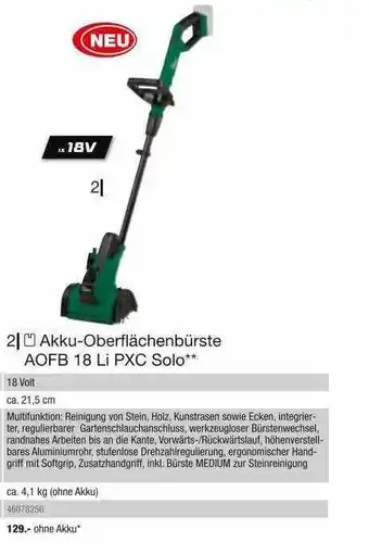 Hagebau Akku-oberflächenbürste Aofb 18 Li Pxc Solo Angebot