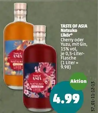 PENNY Taste Of Asia Natsuko Likör Cherry Oder Yuzu, Mit Gin Angebot