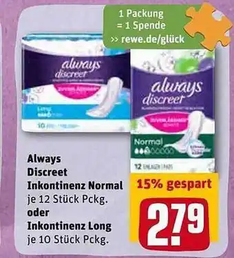 REWE Kaufpark Always Discreet Inkontinenz Normal Oder Long Angebot