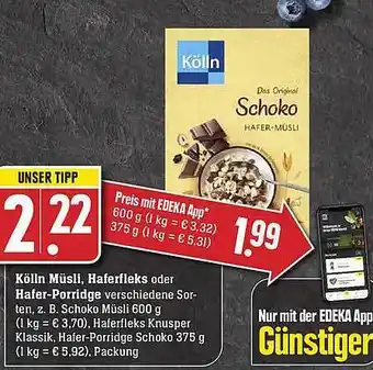 Edeka Kölln Müsli, Haferfleks Oder Hafer-porridge Angebot