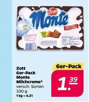 NETTO Zott 6er-pack Monte Milchcreme Angebot