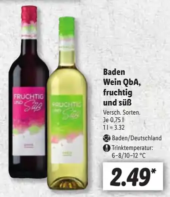 Lidl Baden Wein QbA, fruchtig und süß 0,75L Angebot