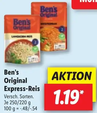 Lidl Ben's Original Express Reis 250/220g Angebot