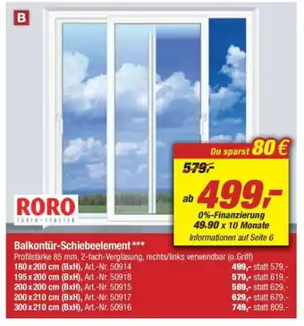 toom Baumarkt Roro Balkontur-Schiebeelelement 180*200 Angebot