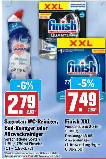 Hit Sagrotan Wc-reiniger Bad Reiniger Oder Allzweckreiniger, Finish Xxl Angebot