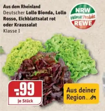 REWE Kaufpark Deutscher Lollo Bionda, Lollo Rosso, Eichblattsalat rot oder Kraussalat Angebot