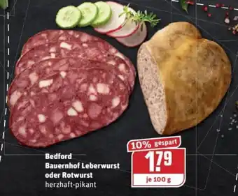 REWE Kaufpark Bedford Bauernhof Leberwurst oder Rotwurst 100g Angebot