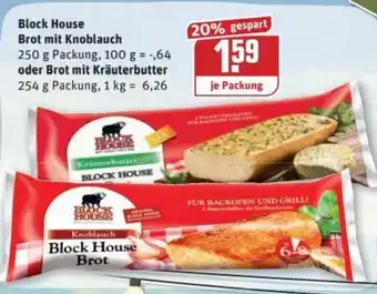 REWE Kaufpark Block House Brot mit Knoblauch oder Brot mit Kräuterbutter Angebot