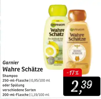 KONSUM Garnier Wahre Schätze Shampoo 250ml Flasche oder Spülung 200ml Flasche Angebot