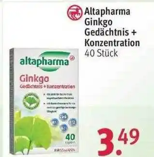 Rossmann Altapharma Ginkgo Gedächtnis + Kozentration Angebot