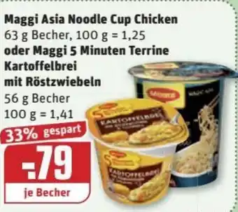 REWE Kaufpark Maggi Asia Noodle Cup Chicken oder Maggi 5 Minuten Terrine Kartoffelbrei mit Röstzwiebeln Angebot