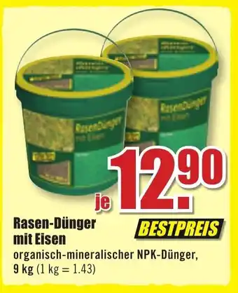 B1 Discount Baumarkt Rasen Dünger mit Eisen 9kg Angebot