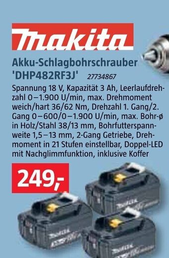 Bauhaus Makita Akku Schlagbohrschrauber DHP482RF3J Angebot