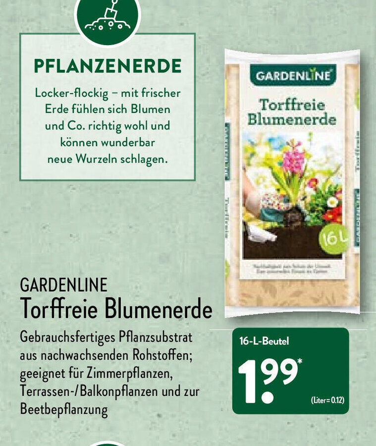 Gardenline Torffreie Blumenerde 16l Angebot bei Aldi Nord