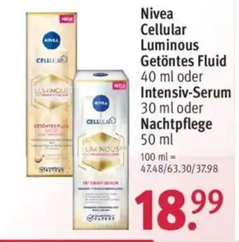 Rossmann Nivea Cellular Luminous Getontes Fluid 40 ml oder Intensiv-Serum 30 ml oder Nachtpflege 50 ml Angebot