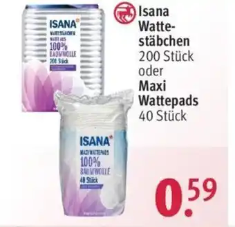 Rossmann Isana Wattestabchen 200 stuck oder Maxi Wattepads 40 stuck Angebot