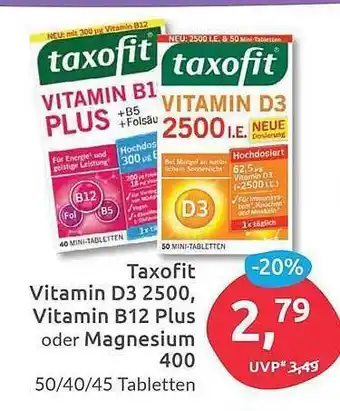 Budni Taxofit Vitamin D3 2500, Vitamin B12 Plus Oder Magnesium 400 Angebot