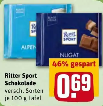 REWE Ritter Sport Schokolade 100g Tafel Angebot