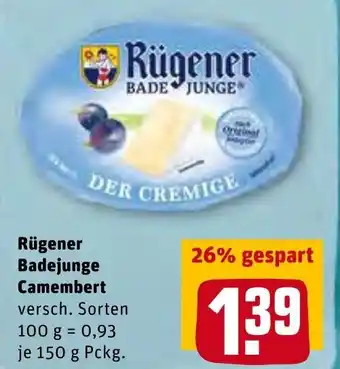 REWE Rügener Badejunge Camembert 150g Pckg. Angebot